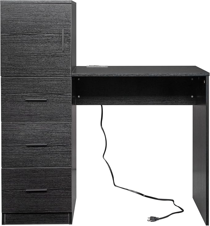 YUNWANG Computer Desk with 4 Drawers and Shelves Gaming Desk with Power Outlets Office Work Study Laptop Desk for Home Office Small Spaces