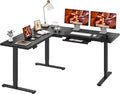 L-Shaped Standing Desk 71 x 63 Inches Height Adjustable Desk with Storage Sit and Stand up for Work Office Home Ergonomic Rising Computer Table for Home Office with Splice Board Black