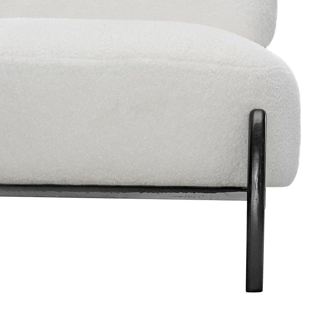 Modern Living Room Accent Chair Teddy Fleece Solid Rubberwood Frame Contemporary Lounge Seating for Reading Corner (White)