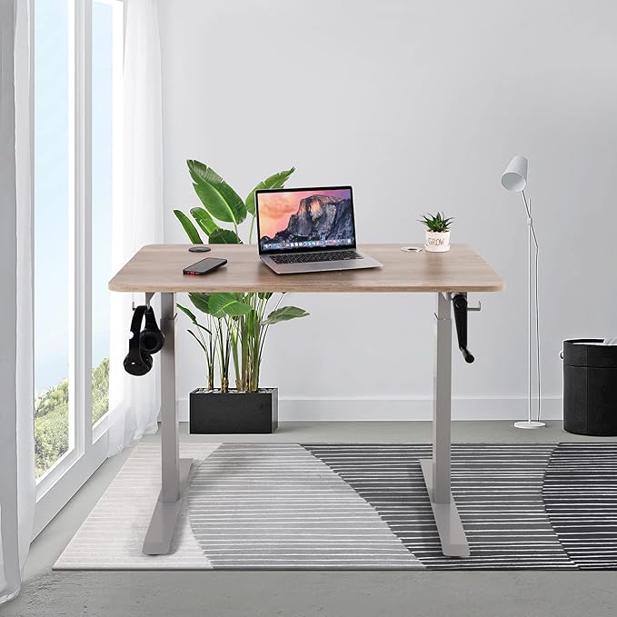 UNICOO Crank Adjustable Height Standing Desk Game Table Home Office Table Computer Desk with USB and Wireless Charger (NTCSET-01 - Antique Oak - M2)
