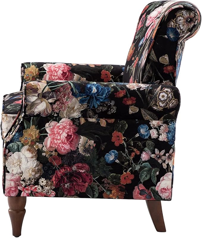 Wingback Accent Chair with Wood Legs Modern Comfy Upholstered Armchair with Removable Cushion and Nailhead Trim Floral Pattern Single Sofa Reading Chair for Living Room Bedroom