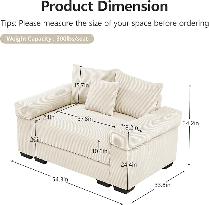ERYE Modern Corduroy Upholstered Accent Chair Oversized Wider Seat Armchair Leisure Comfy Sofa Chair with Removable CushionArmrests and 3 Pillows for Home Apartment