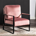 Container Furniture Classic Mid Century Modern Accent Chair with Durable Square Metal Frame Armchair for Living Room Bedroom Home Office in Plush Velvet Upholstery Rose