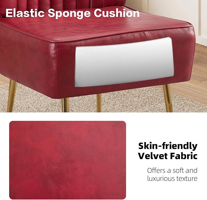 Modern PU Leather Accent Chair Upholstered Armless Wingback Side Chair with Golden Legs Comfy Single Sofa Cute Slipper Corner Chair for Living Room Bedroom Entryway Wine Red