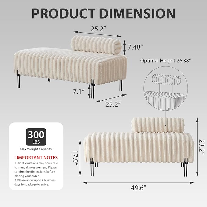 49.6'' Loveseat Sofa Modern Faux Fur 2-Seater Couch with Adjustable Backrest Comfy Bench for Entryway End of Bed Boutique Dressing Room Bedroom (Beige).