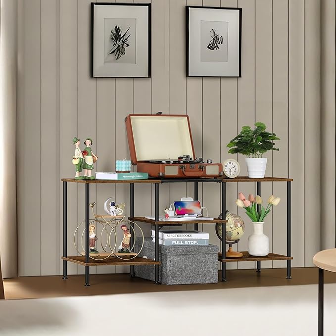 OYEAL Small TV Stand for Bedroom up to 50 inch Farmhouse TV Media Entertainment Center with Power Outlets &amp Storage Shelf Rustic TV Console Table for Living Room Rustic Brown