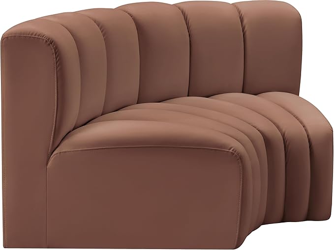 Meridian Furniture 101Cognac-S2B Arc Collection Modern | Contemporary Modular Sofa with Soft Cognac Vegan Leather Deep Channel Tufting Modular Design 60 W x 33 D x 30 H Cognac
