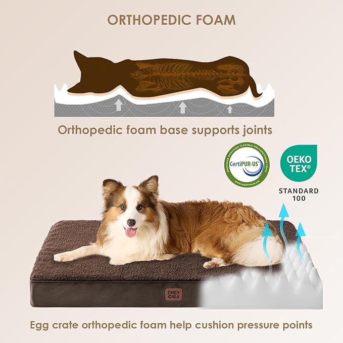 EHEYCIGA Orthopedic XXL Dog Beds for Jumbo Dogs with Removable Washable CoverBrown 50x36