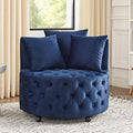 360° Swivel Accent Barrel Chair Velvet Comfy Round Chair with Button Tufted Design &amp 4 Moveable Wheels Upholstered Modern Lounge Reading Chairs for Living Room Bedroom Apartment Clubs(Blue)