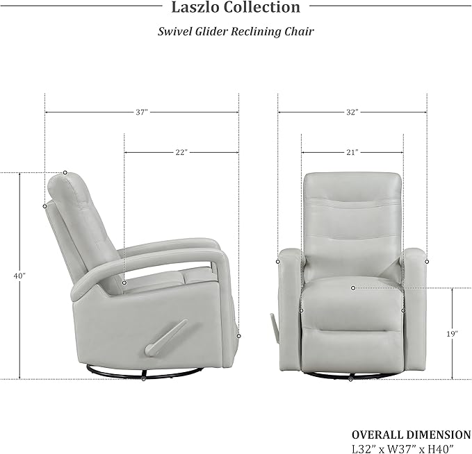 Lexicon Swivel Glider Recliner Chair Living Room Reclining Sofa Chair Home Theater Seating Manual Recliner Sofa Chair with Lever for Living Room/Office/Apartment Smoke