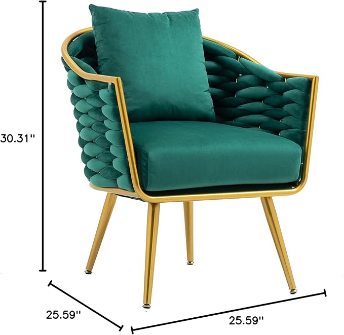 Velvet Accent Chair Modern Upholstered Armchair Tufted Chair with Metal Frame Single Leisure Chairs for Living Room Bedroom Office Balcony
