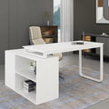 Hitow Reversible Office Desk with Storage Cabinet Executive Computer Desk Writing Table Rotatable to 96.4 Wide or as L Shape Desk Metal Legs Corner Workstation for Home Office White
