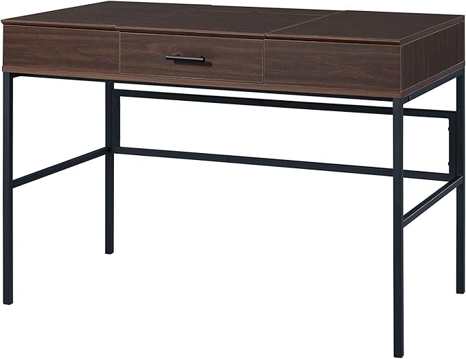 Oak &amp Black Writing Desk with USB Port - Modern Home Office Computer Desk