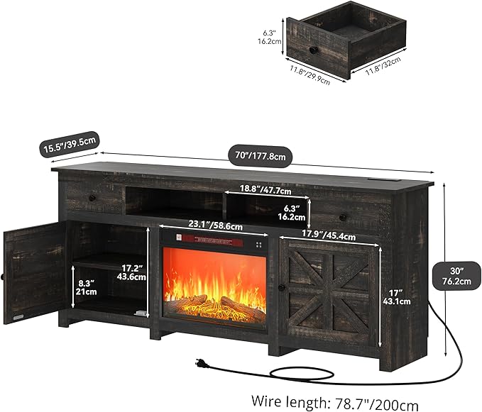 YITAHOME Electric Fireplace TV Stand for TVs up to 80 Inches Entertainment Center with Fireplace Farmhouse TV Stands with Storage Drawers &amp Cabinets for Living Room (Dark Rustic Oak)