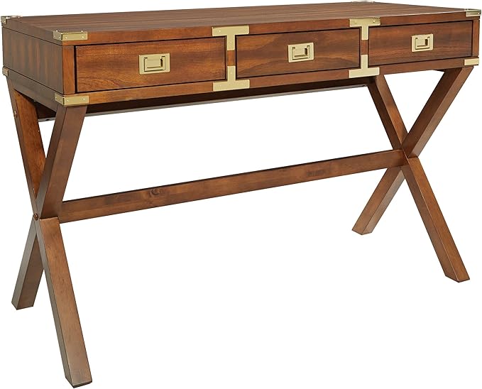 OSP Home Furnishings Wellington 46-Inch Writing Desk with Power Hub and 3 Storage Drawers Toasted Wheat