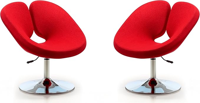 Manhattan Comfort Perch Mid Century Modern Living Room Wool Blend Adjustable Accent Chair 27.36 Set of 2 Red