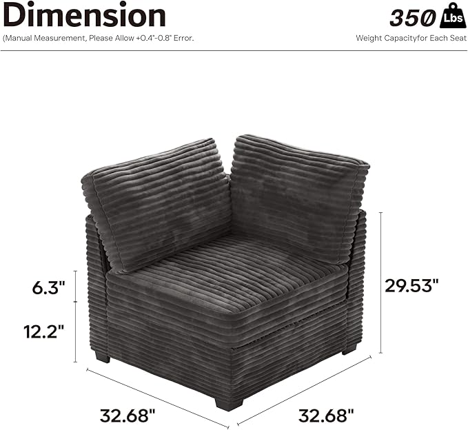 Oversized Modular Sectional Couch Cloud Couches for Living RoomDeep Seat Upholstered Convertible Sleeper Sofa L Shaped Couch with Reversible ChaisePlush Corduroy Grey