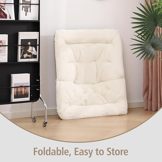Welnow Comfy Saucer Chair Oversized Folding Reading Chair for Adults with Throw Pillow Soft Faux Fur Lounge Chair for Bedroom Furry Accent Chair for Living Room Dorm Rooms Beige