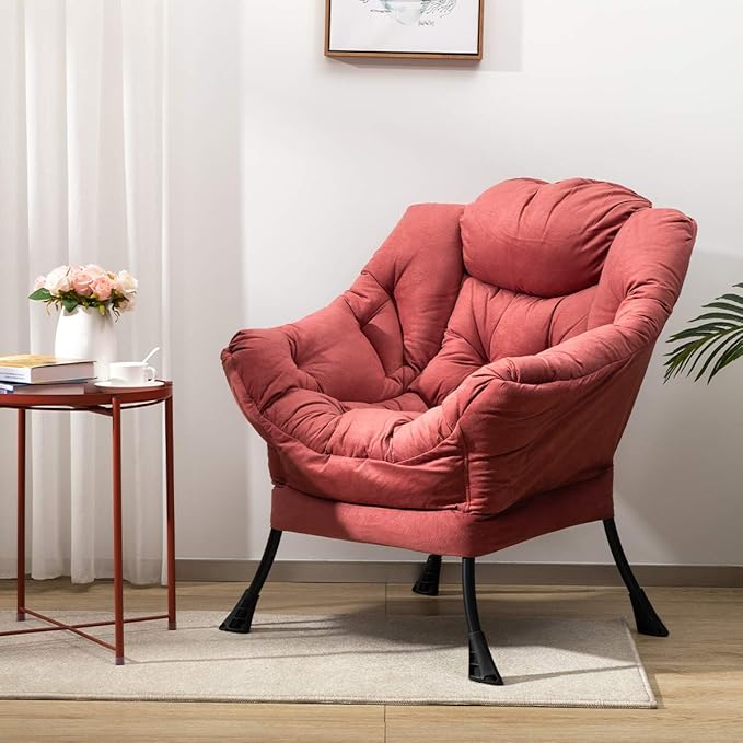 HollyHOME Lazy Chair with Armrest and Side Pocket Comfy Accent Lounge ChairLeisure Sofa Armchair for Living Room Bedroom Dorm or Small Spaces Oversized Reading Sofa Chair Textured Brick Red