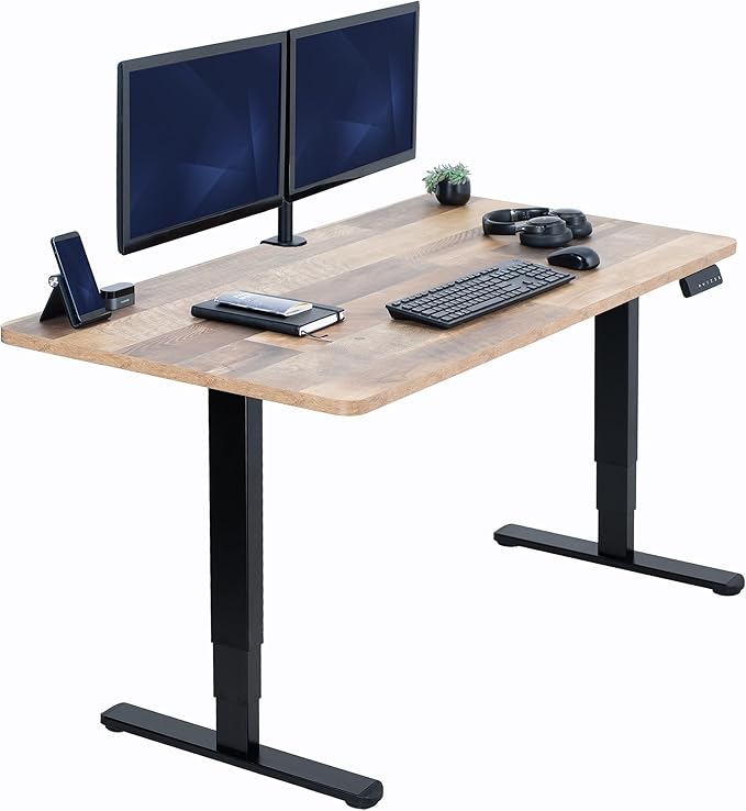 VIVO Electric 55 x 28 in Dual Motor Sit Stand Desk Memory Height Adjustment 2B Series Reclaimed Wood Top Black Frame DESK-KIT-2B55P