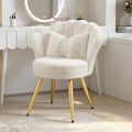 Plush Velvet Sherpa Accent Chair with Gold Metal Legs Fluffy Vanity Chair for Makeup Room Upholstered Guest Chair for Living Room for Bedroom Cream White