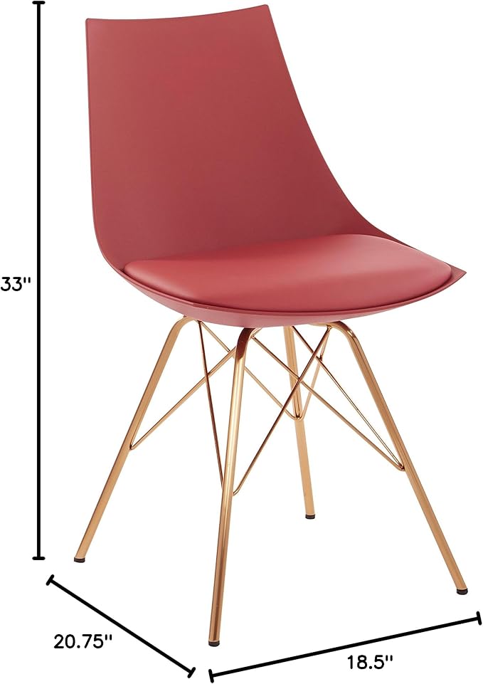 OSP Home Furnishings Oakley Mid-Century Modern Bucket Dining Chair with Faux Leather Padded Seat Desert Rose