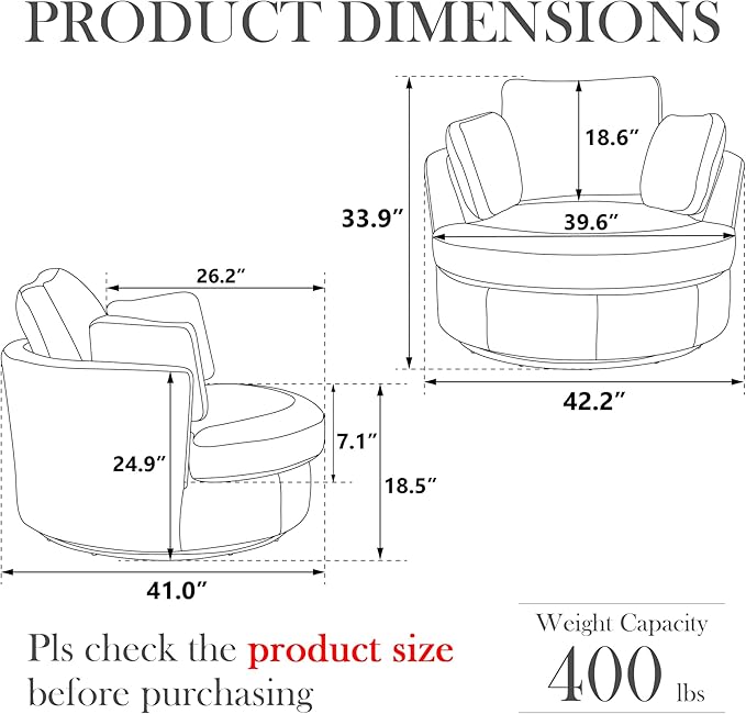 Aoiy &amp Wifon 42 W Oversized Swivel Accent Chair Upholstered Round Barrel Chair Corduroy Light Gray