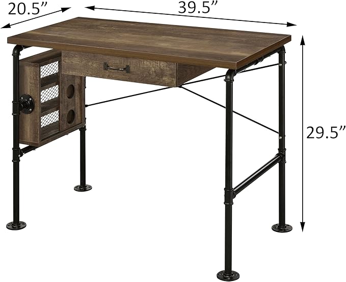 Weathered Oak &amp Black Writing Desk with 1 Drawer &amp Shelves: Ideal for Home Office Study Room