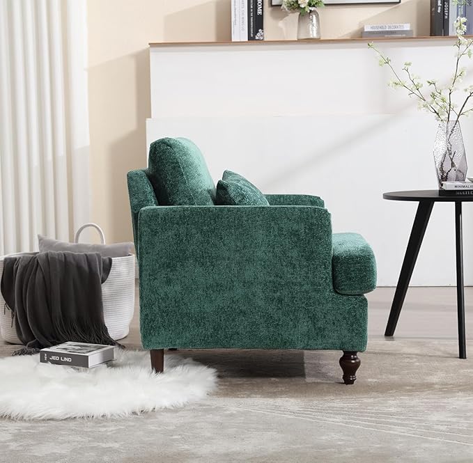 Upholstered Living Room Chair Chenille Accent Chair Single Sofa with Cushion &amp Solid Wood Frame Mid Century Modern Armchair for Bedroom Office