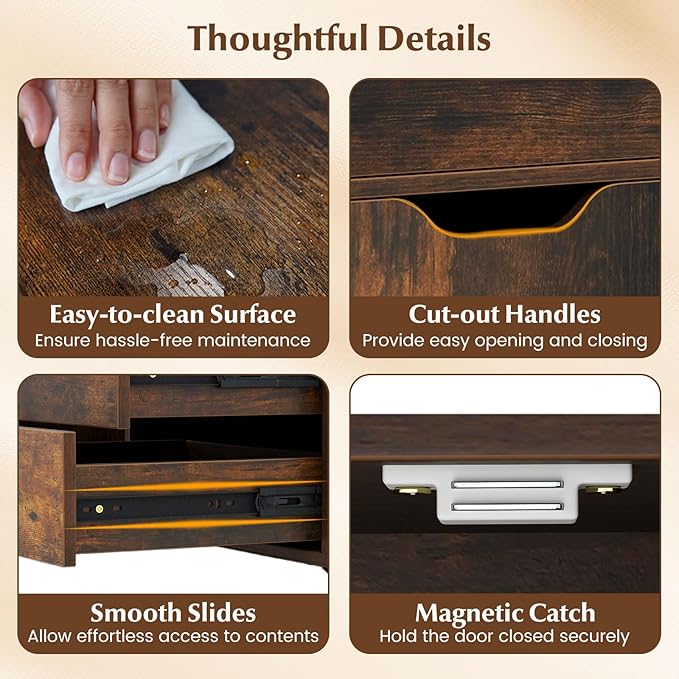 File Cabinet Rustic Filing Cabinet w/Universal Wheels Wood Printer Stand w/Storage Rolling File Cabinets for Home Office Living Dining Room (Rustic Brown 2 Large Drawers &amp 3 Small Drawers)
