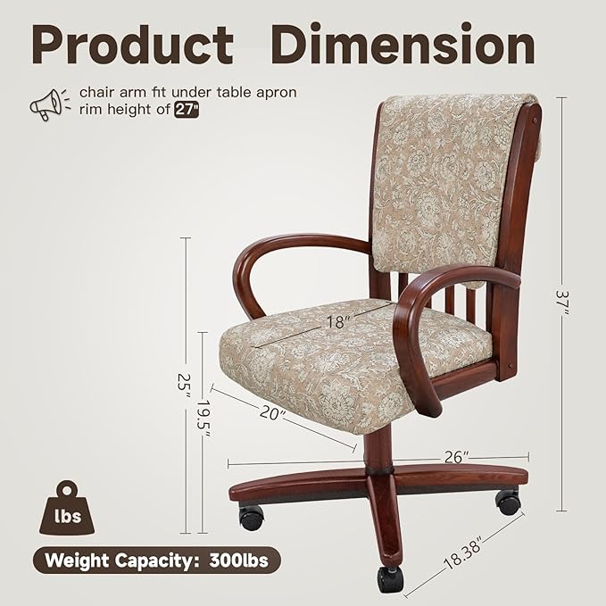 Chromcraft Set of 1 Chairs Chairs with Soft Wheels for Kitchen Room