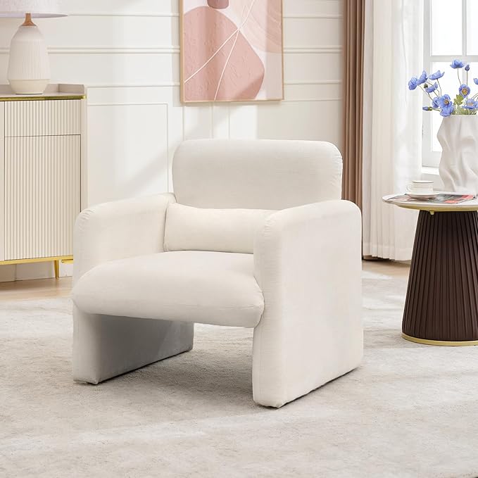 GAOMON Modern Accent Chair with Arms 28.5 W x 27 D Chenille Upholstered Single Seater Sofa Chair Comfy Armchair for Living Room Bedroom Office Apartment - Cream White