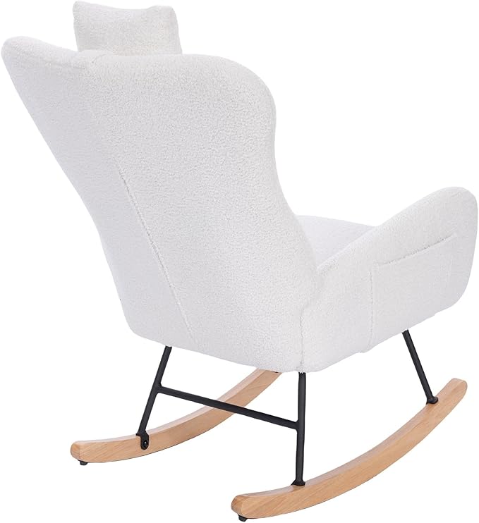 Modern Teddy Upholstered Nursery Rocking Chair for Living Room Bedroom(White Teddy)