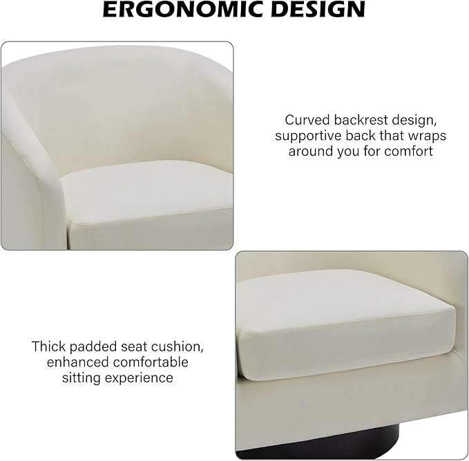 Swivel Barrel Accent Chair Modern Round Linen Arm Chair for Living Room Bedroom Comfy Club Reading Chairs for Adults（Linen Fabric Beige Set of 2