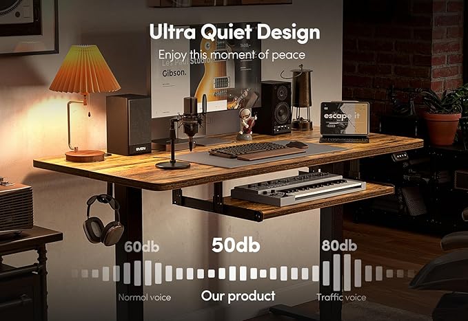 BANTI 48 x 24 Height Adjustable Electric Standing Desk with Keyboard Tray Sit Stand up Desk with Splice Board Black Frame/Rustic Brown Top