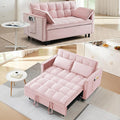 3 in 1 Convertible Sleeper Sofa Bed Modern Velvet Loveseat Pull-Out Couch w/Pullout Bed Small Love Seat Lounge Sofa w/Reclining BackrestToss Pillows Pockets for Living Room (Pink 55.1)