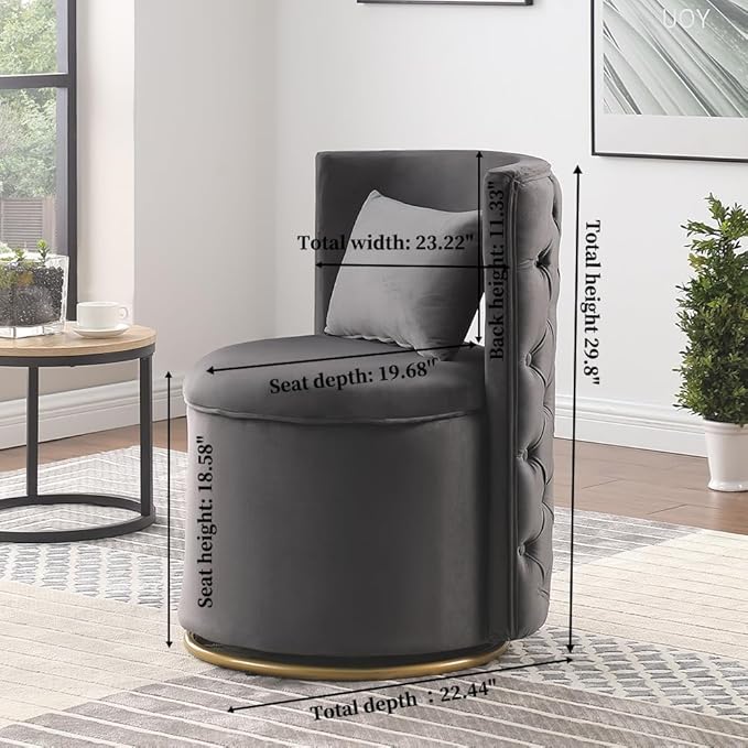 Swivel Accent ChairVelvet Round Storage Sofa Club Upholstered Barrel Modern Arm Chair for Nursery Living Room Hotel Bedroom Office Lounge Hotel Office (Gray)