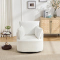 360° Swivel Accent Armchair Chair White Swivel Round Barrel Chair with 2 Pillows Upholstered Corduroy Accent Chairs for Living Room Bedroom Reading
