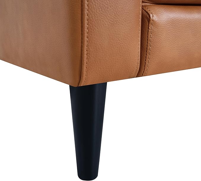 Naomi Home Marisa Mid-Century Modern Genuine Leather Loveseat Sofa – Comfortable 2-Seater Tan Cowhide for Small Spaces &amp Apartment Living – Robust Hardwood Frame