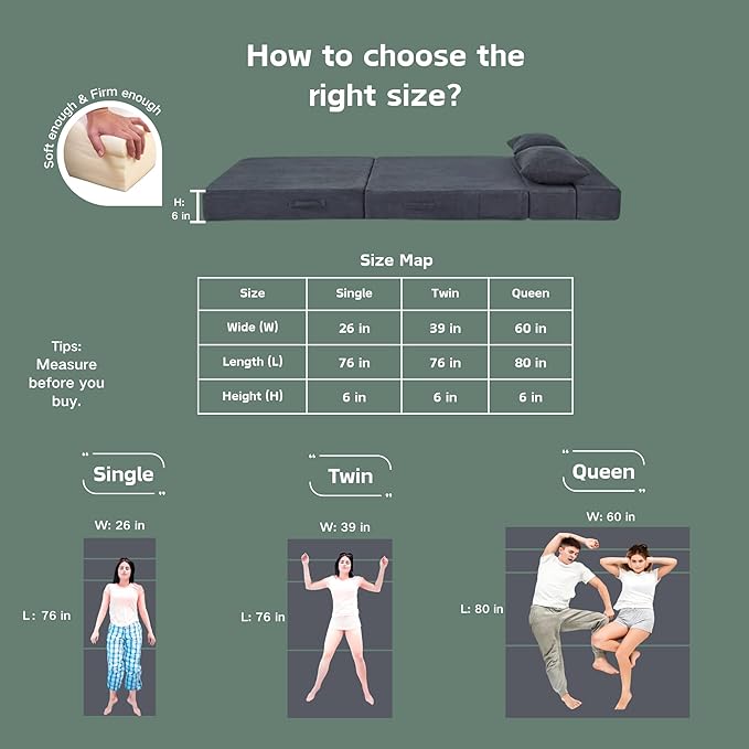 Folding Sofa Bed 4 in 1 Convertible Sleeper Chair with Pillow Twin Memory Foam Fold Out Chair Bed Modern Floor Futon Sofa Couch Mattress for Living Room/Guest/Apartment Dark Grey