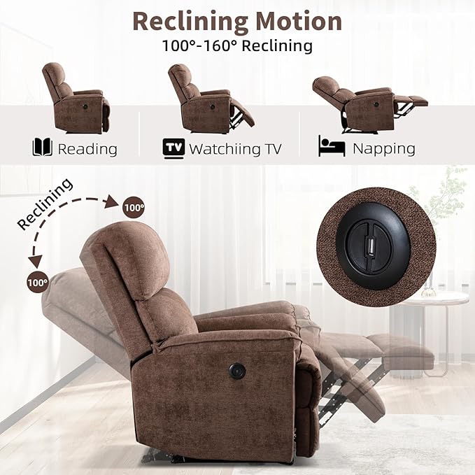 Electric Recliner Chair for Adults with USB Port Breathable Fabric Power Recliners with High Back Single Overstuffed Heavy Duty Reclining Sofa for Living Room Bedroom