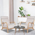 Mid Century Modern Accent Chair with High BackrestSet of 2 Living Room Chairs with Solid Wood FrameUpholstered Reading Armchairs for BedroomBeige