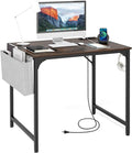 Tangkula 32” Computer Desk with Charging Station Modern Simple Study Writing Desk with Storage Bag Headphone Hook Sturdy Metal Frame Home Office Workstation