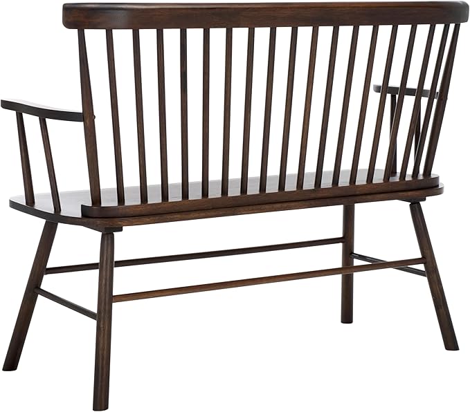 SAFAVIEH Home Collection Addison Farmhouse Dark Walnut Solid Wood Windsor Spindle Loveseat Bench