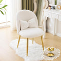 VINGLI Boucle Girls Vanity Chair with Back &amp PillowCute Small Cozy Desk Chair No WheelsComfy Makeup Ch with Ajustable Gold Legsfor BedroomLiving RoomSmall SpaceWhite