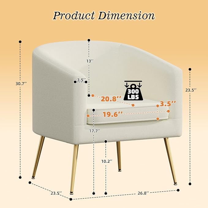 Velvet Barrel Chair Modern Accent Chair Set of 2 with Metal Sturdy Legs Club Chair Comfy Armchair Modern Tub Chair for for Living Room Bedroom Waiting Room White