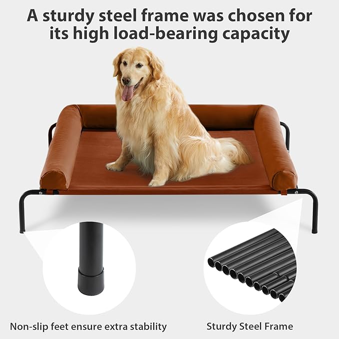 RRPETHOME Large Elevated Cooling Dog Bed Raised Cot Beds for Large Dogs Elevated Outdoor Dog Bed Chew Proof Portable Cooling Pet Cot with Skid-Resistant Feet and Breathable Mesh