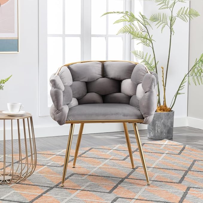 Luxury Modern Simple Leisure Velvet Single Sofa Chair Bedroom Lazy Person Household Dresser Stool Manicure Table Back Chair (Gray + Velvet-1)
