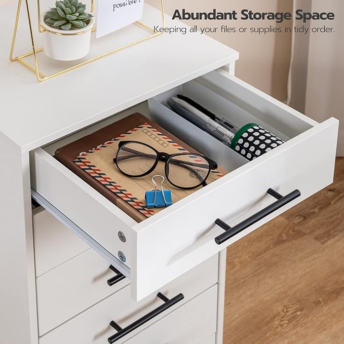 HOOBRO 7-Drawer File Cabinet Wooden Office Cabinet with Drawers Mobile Storage Filing Drawer for Home Office Study Easy Assembly White WT07WJ01