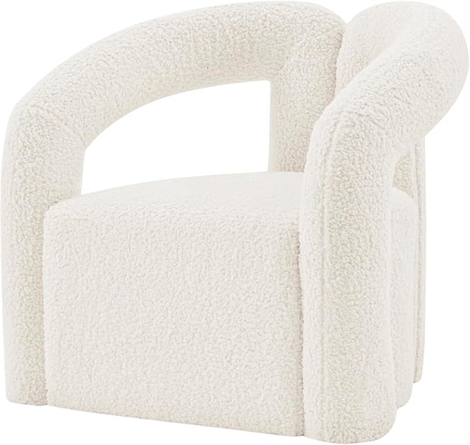 Manhattan Comfort Darian Modern Accent Boucle Chair for Living Room Upholstered Armchair with High Density Foam Padding &amp Premium Pine Wood Frame Cream